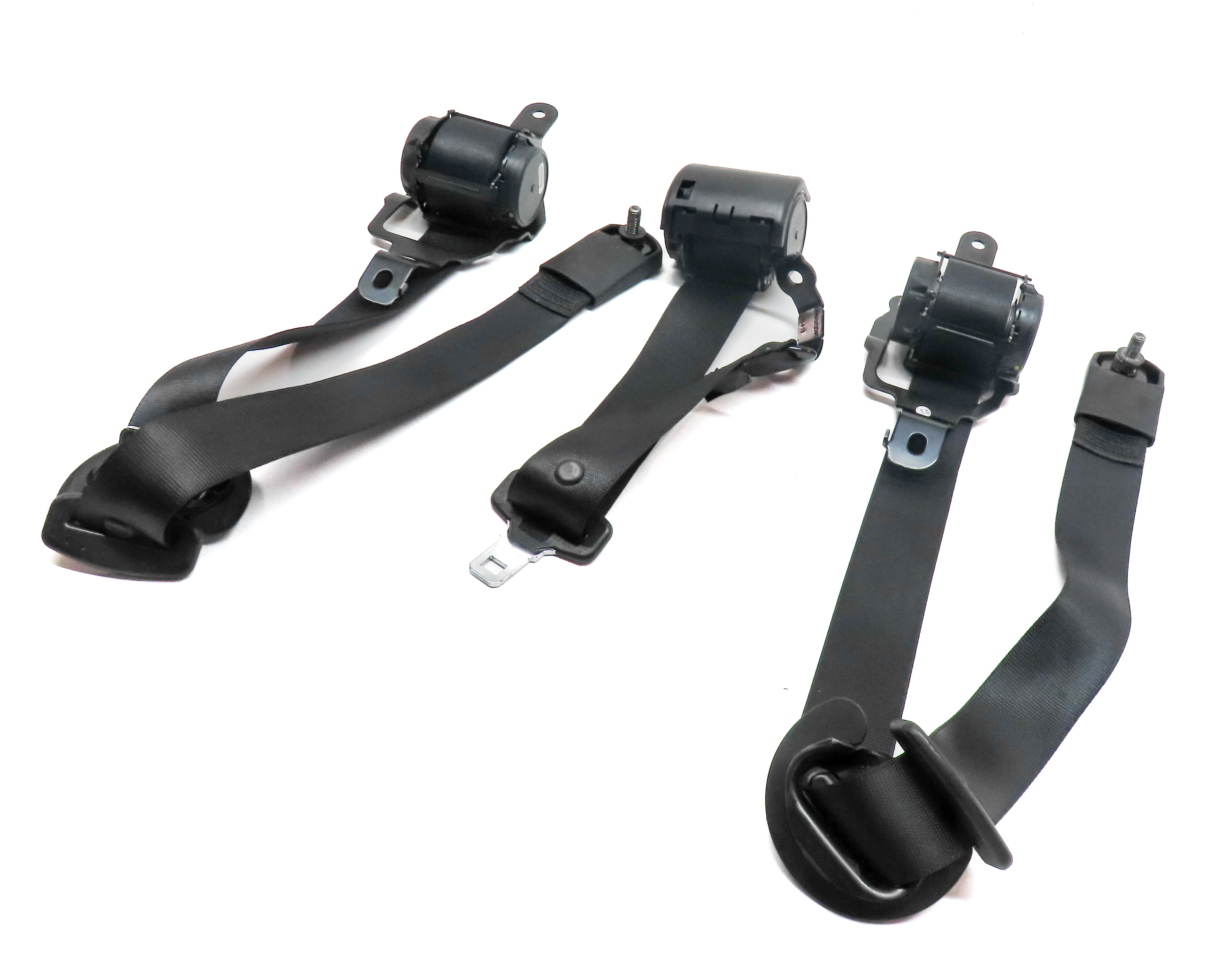 2014 BMW X5 F15 REAR 2ND ROW LEFT RIGHT CENTER SEATBELT RETRACTOR SET 3 (Black) — exact item pictured